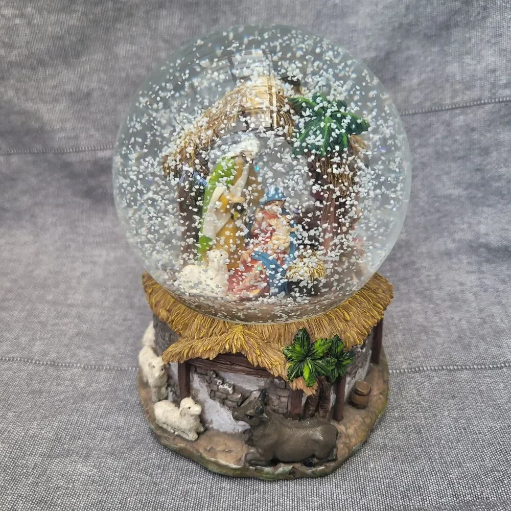Nativity Manger Musical Snow Globe O Little Town of Bethlehem Works